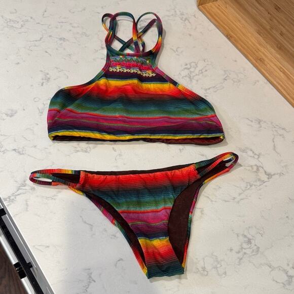 Pilyq PQ Maya Gypsy Halter & Reversible Full Cut Hipster size S bikini bohemian - Picture 1 of 8